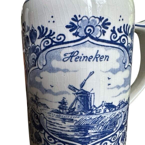 Vtg. Delft Cobalt Blue & White Heineken Beer Stein – Windmill & Sailboat Scene - Picture 12 of 12